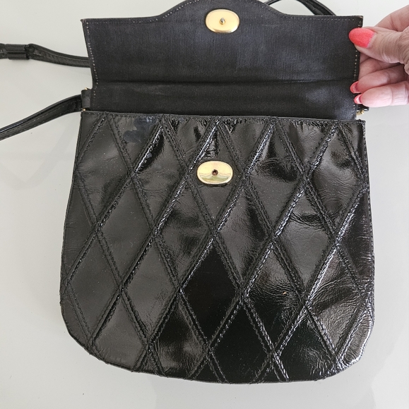 Jane Shilton Black Patent Leather Handbag/Shoulder Bag Vtg - Picture 4 of 8